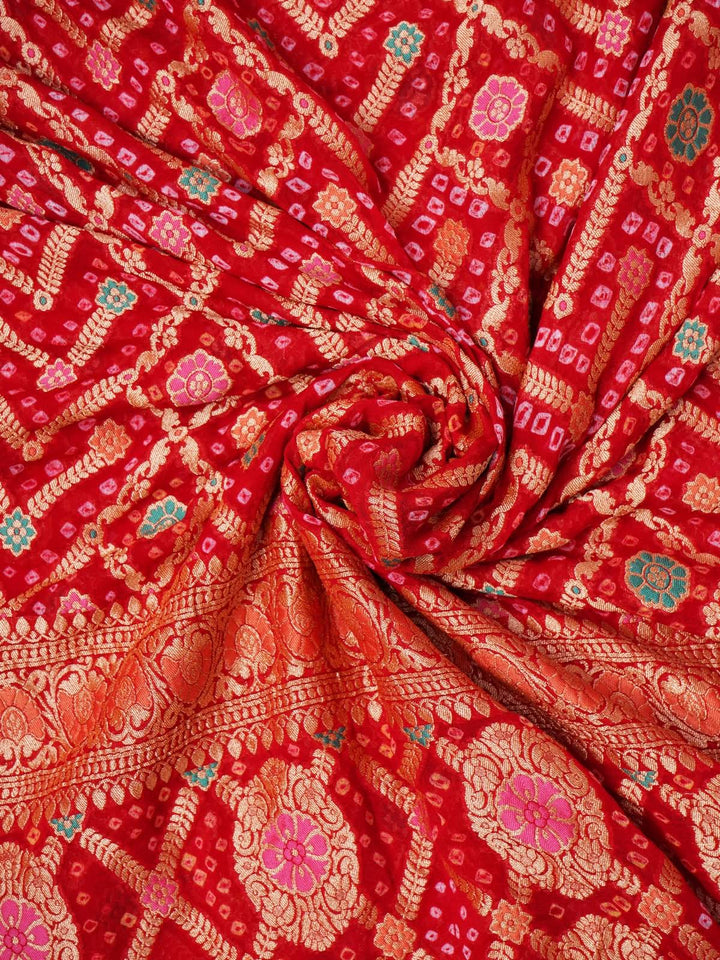 Royal Red Khaddi Georgette Bandhej Saree