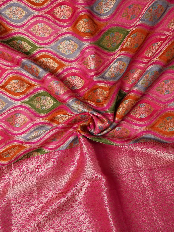 Rainbow Pink Rangkat Silk Saree