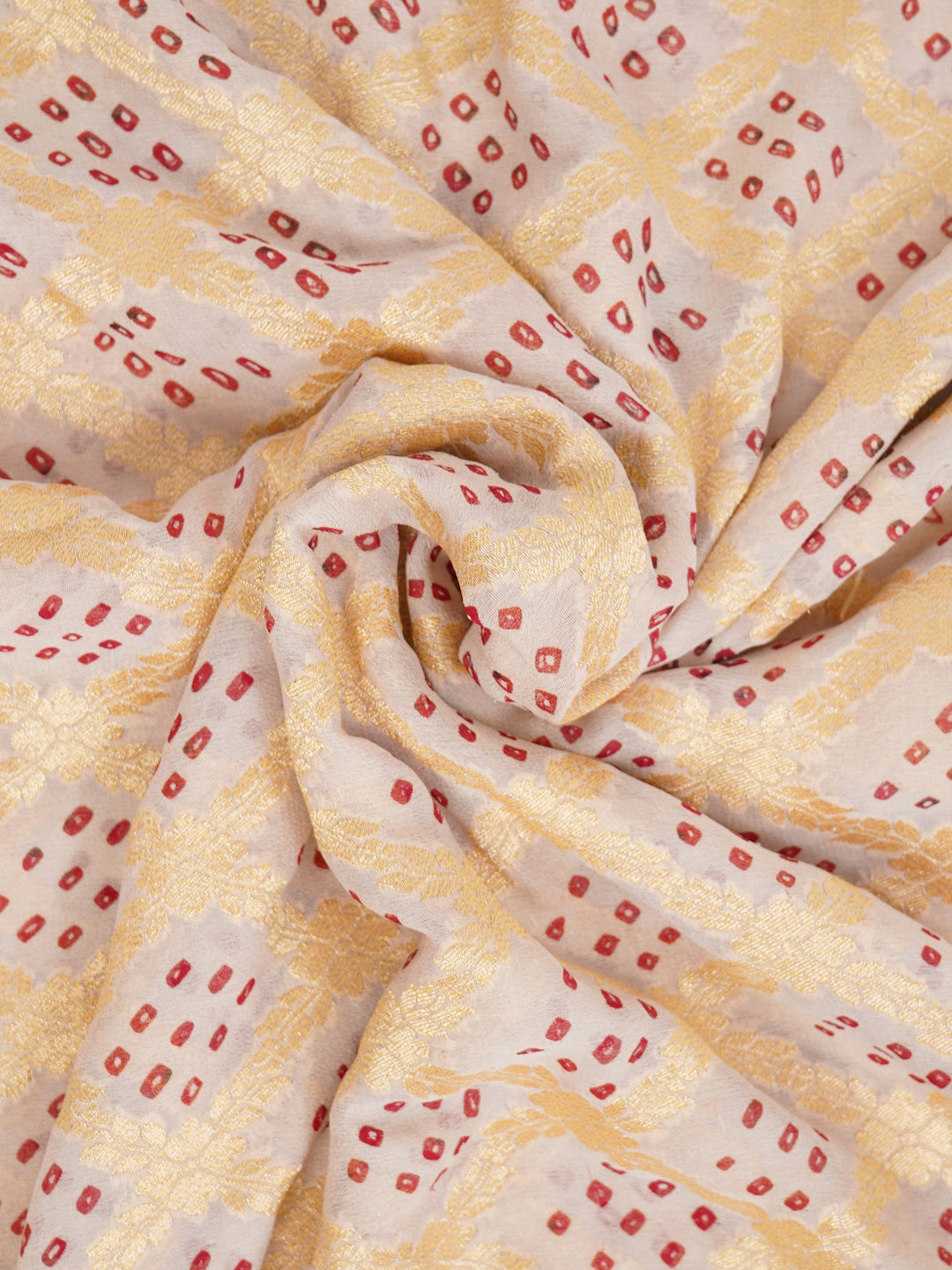 Beige and Red Khaddi Georgette Bandhej Saree