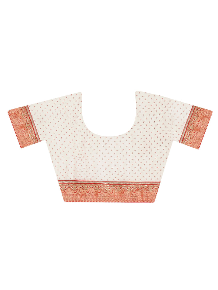 Beige and Red Khaddi Georgette Bandhej Saree