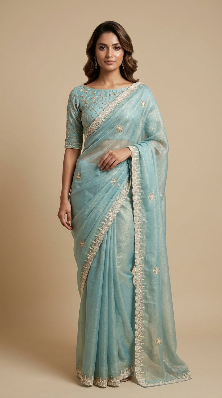 Aqua Crush Tissue saree