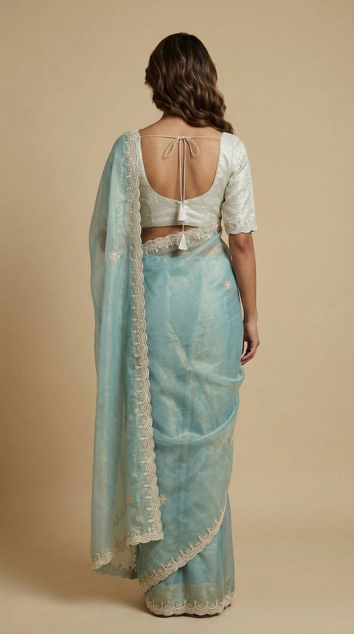 Aqua Crush Tissue saree