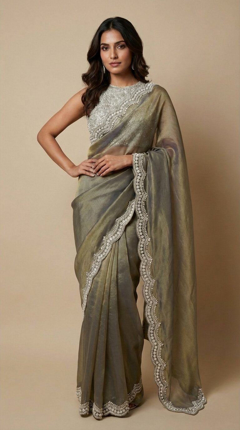 Olive Tissue Saree