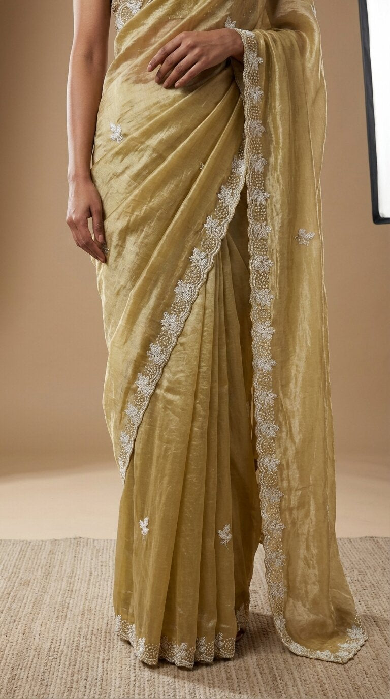 Lime Green Tissue Saree