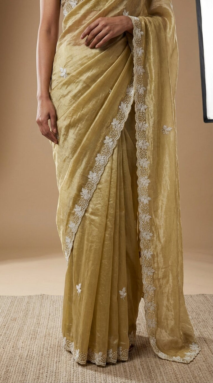 Lime Green Tissue Saree