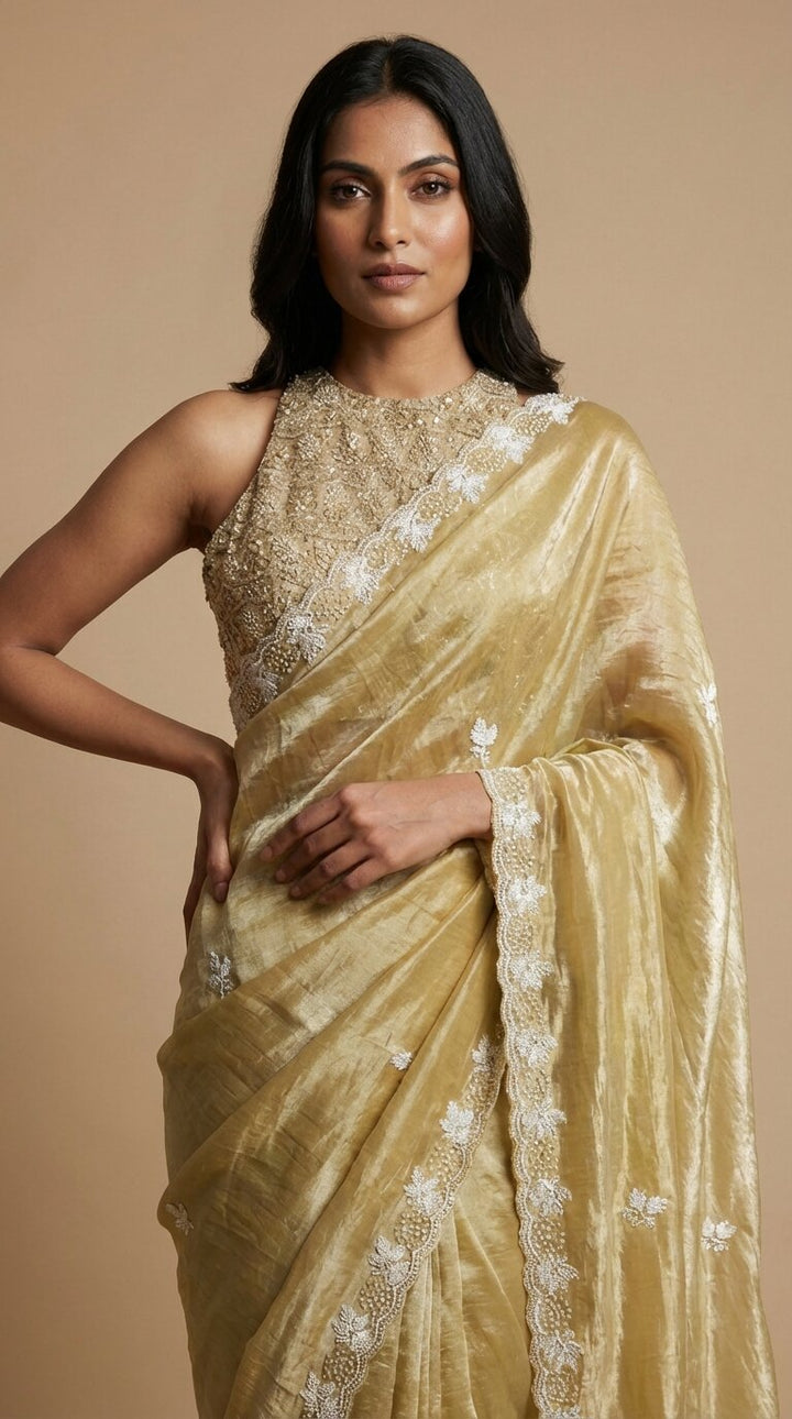 Lime Green Tissue Saree