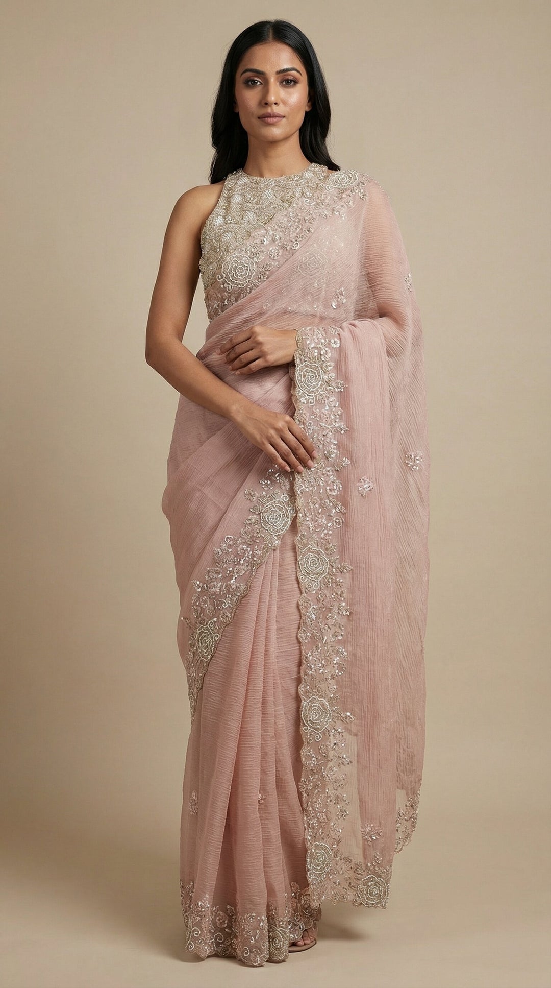 Light Pink Tissue Saree