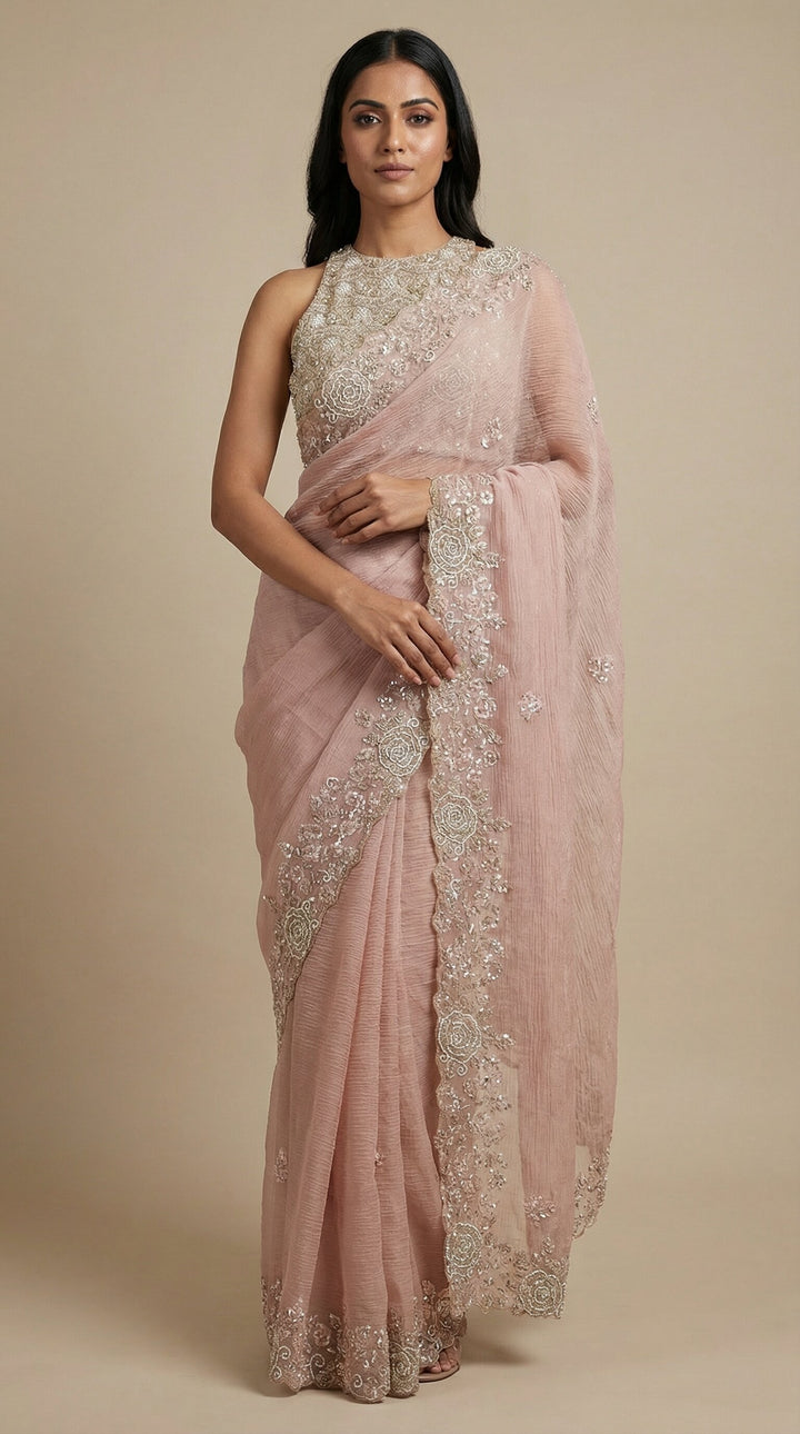 Light Pink Tissue Saree