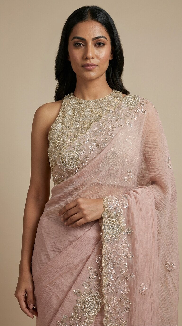 Light Pink Tissue Saree