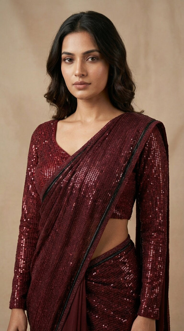 Maroon Pre-Drape Saree