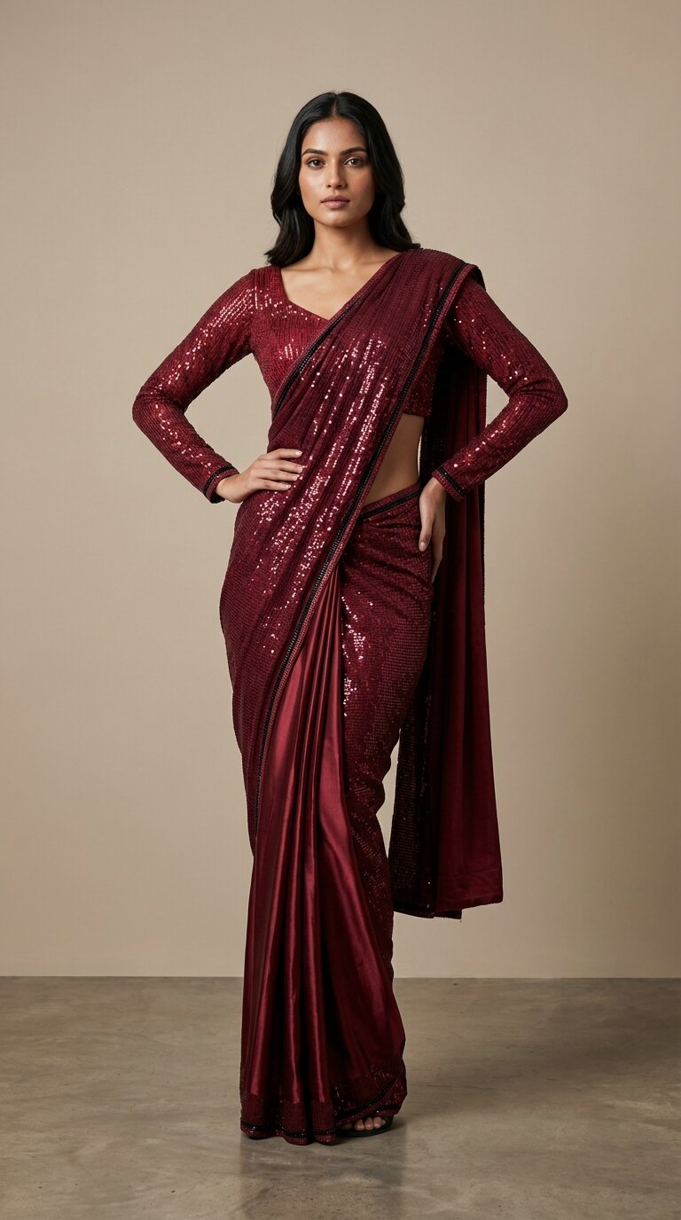 Maroon Pre-Drape Saree