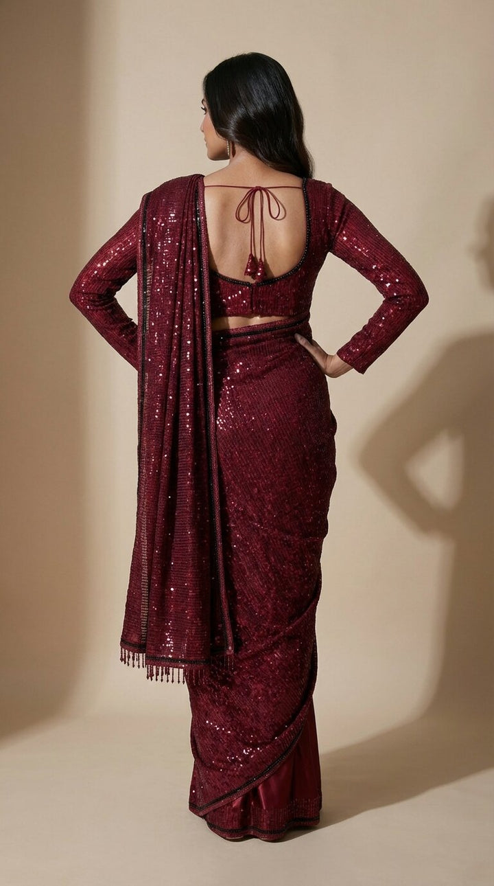 Maroon Pre-Drape Saree