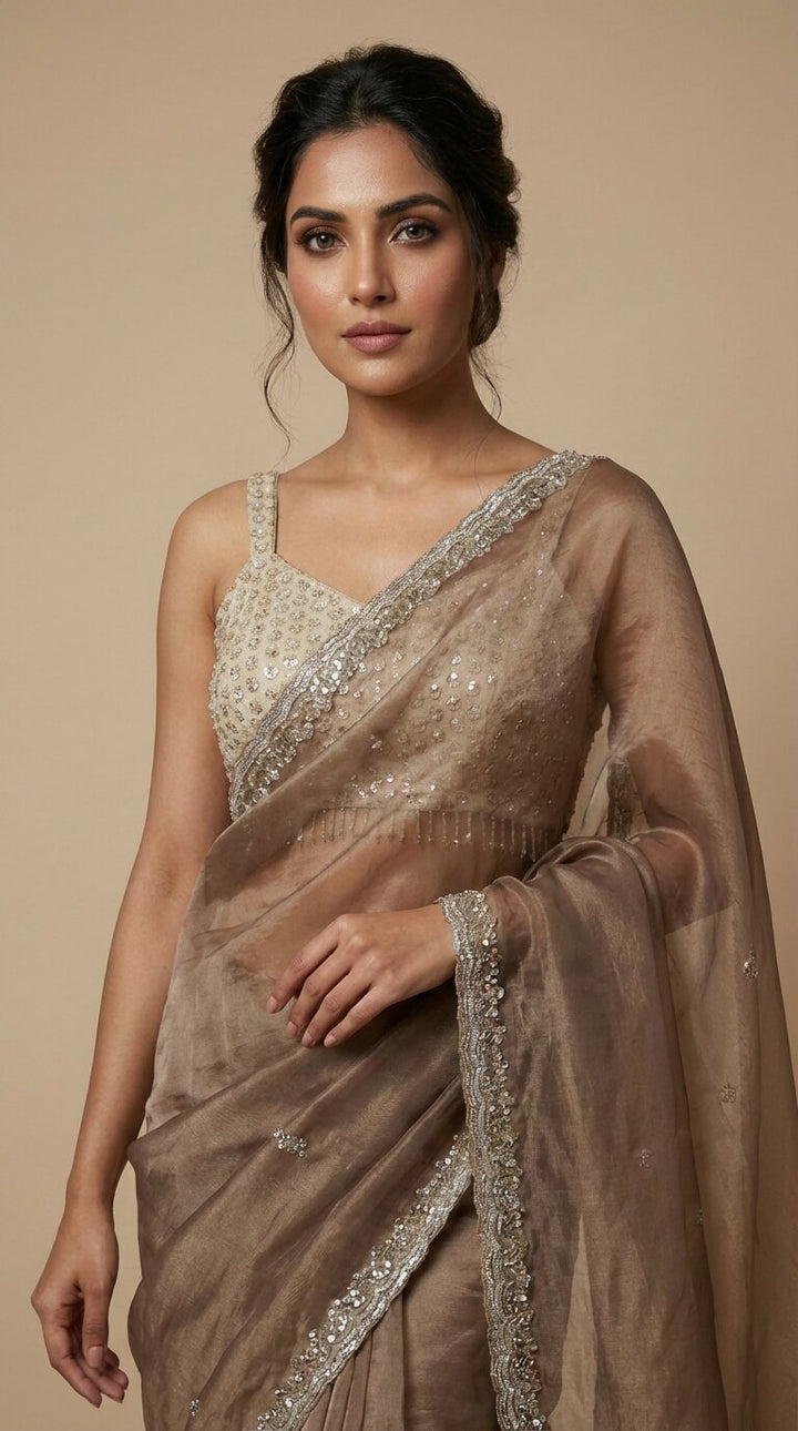 Brown Sequin Saree