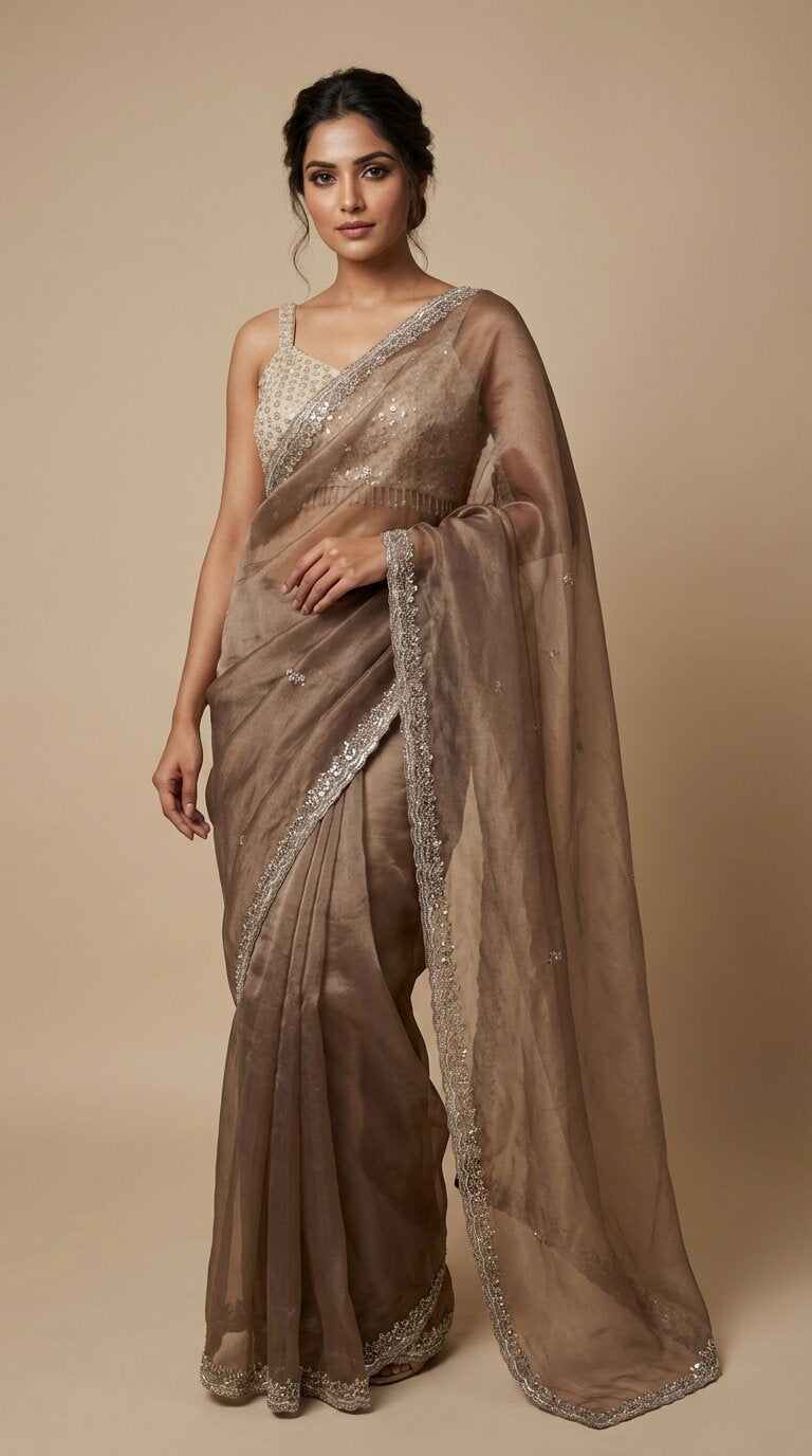 Brown Sequin Saree