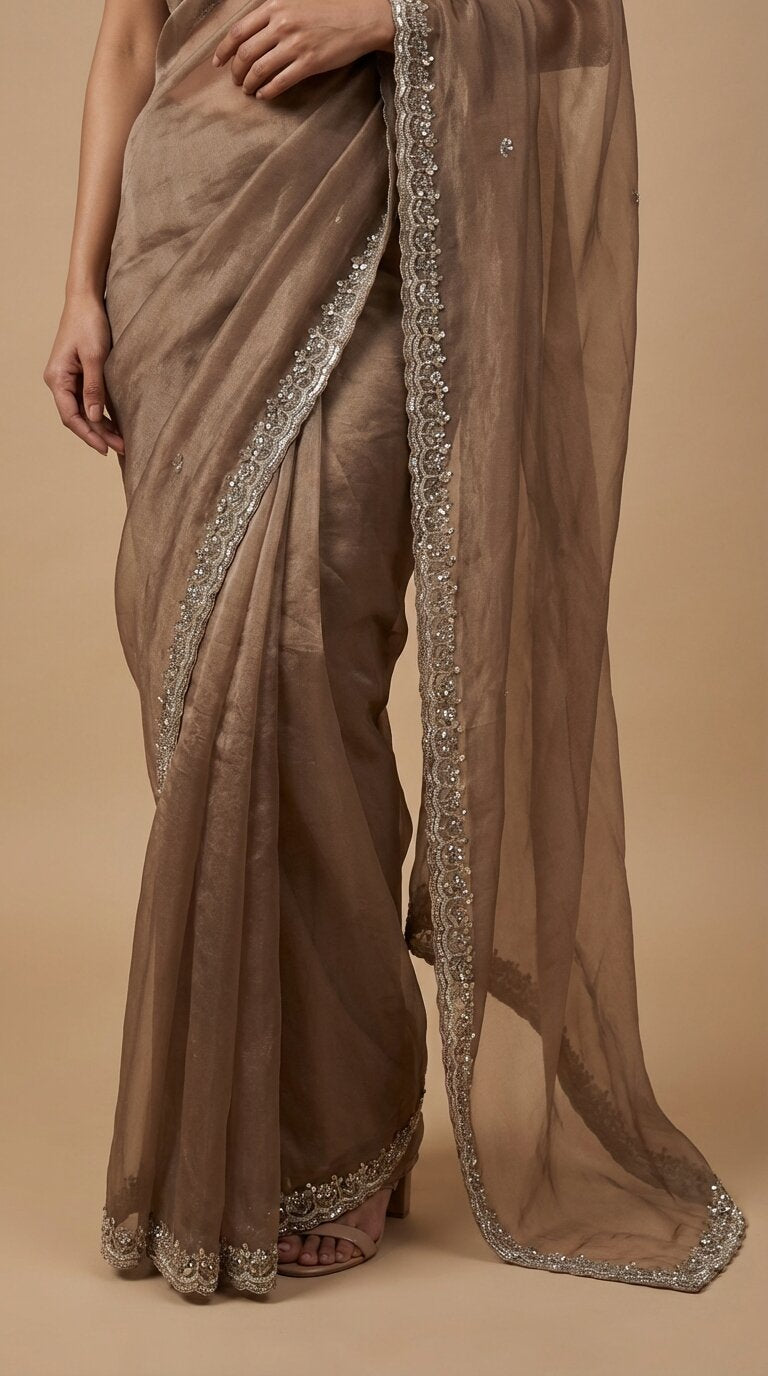 Brown Sequin Saree