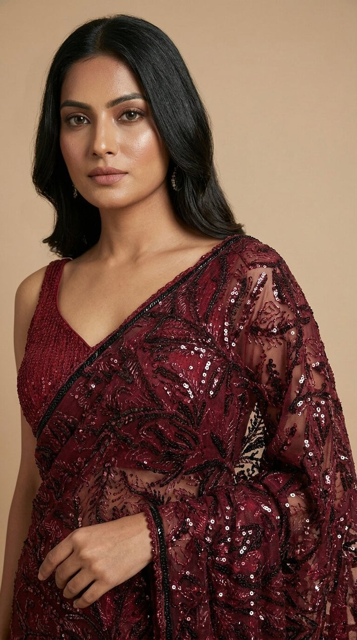 Maroon Pre-Drape Saree