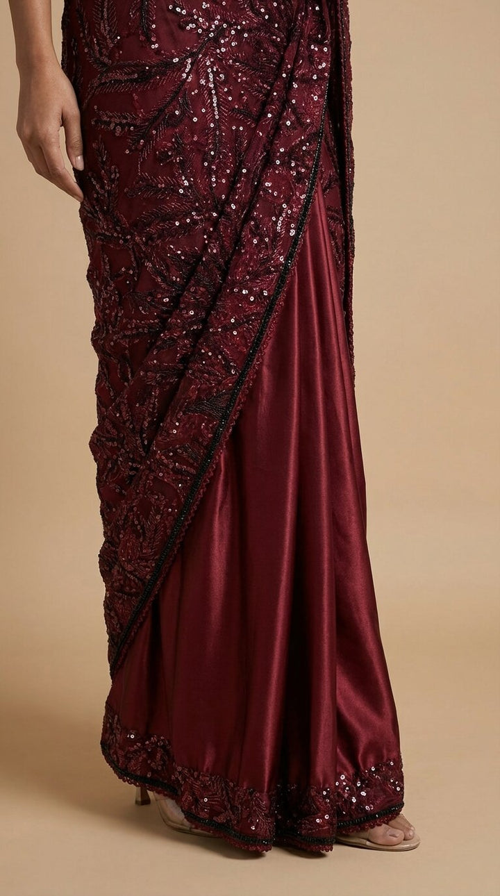 Maroon Pre-Drape Saree