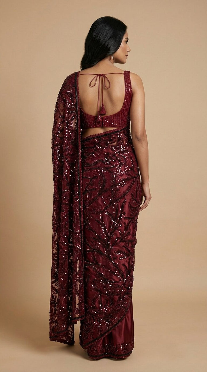 Maroon Pre-Drape Saree