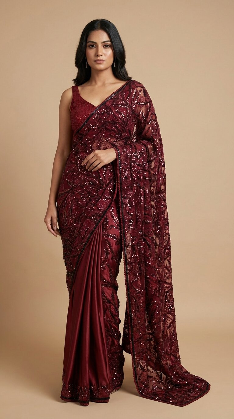 Maroon Pre-Drape Saree