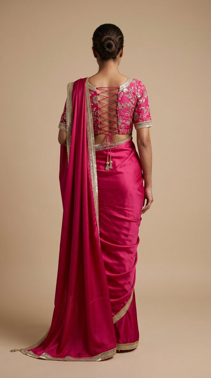 Hot Pink Pre-Drape Saree