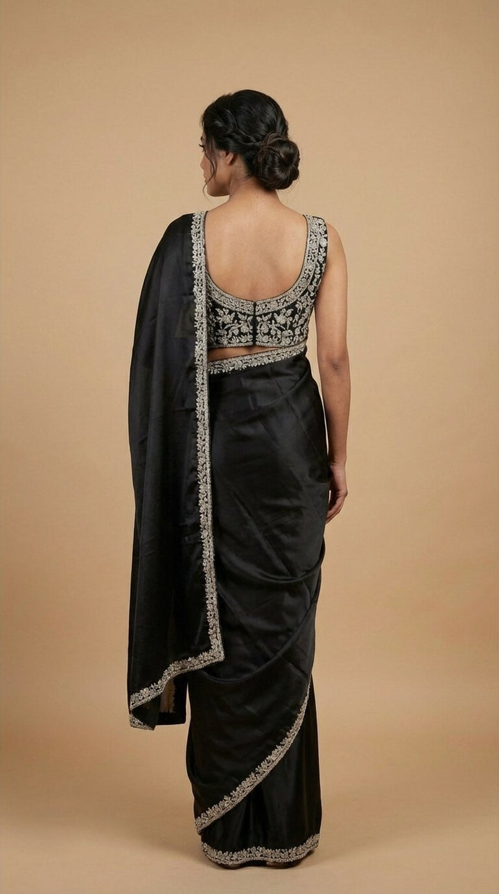 Black Satin Saree