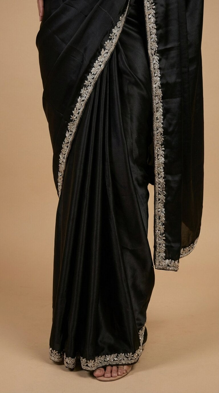 Black Satin Saree