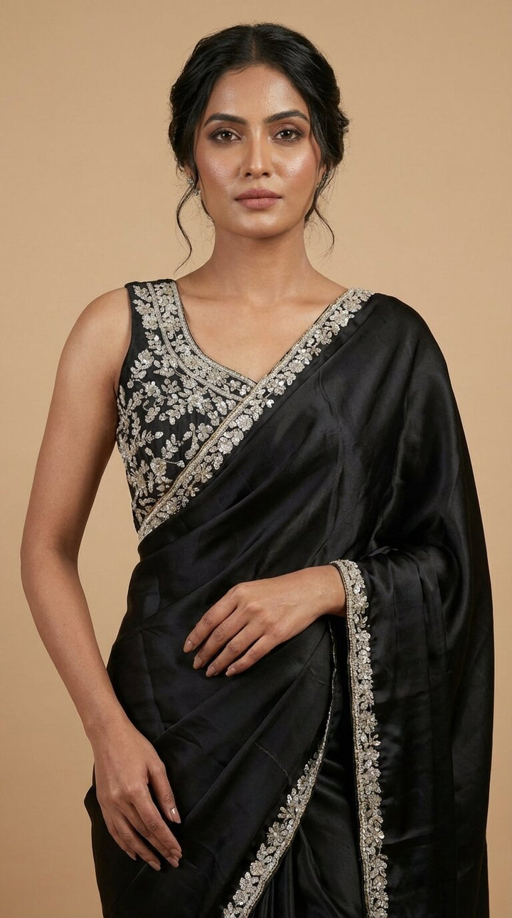 Black Satin Saree