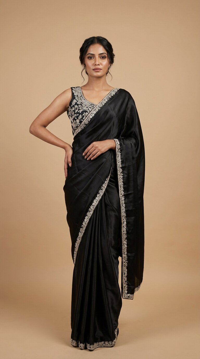 Black Satin Saree