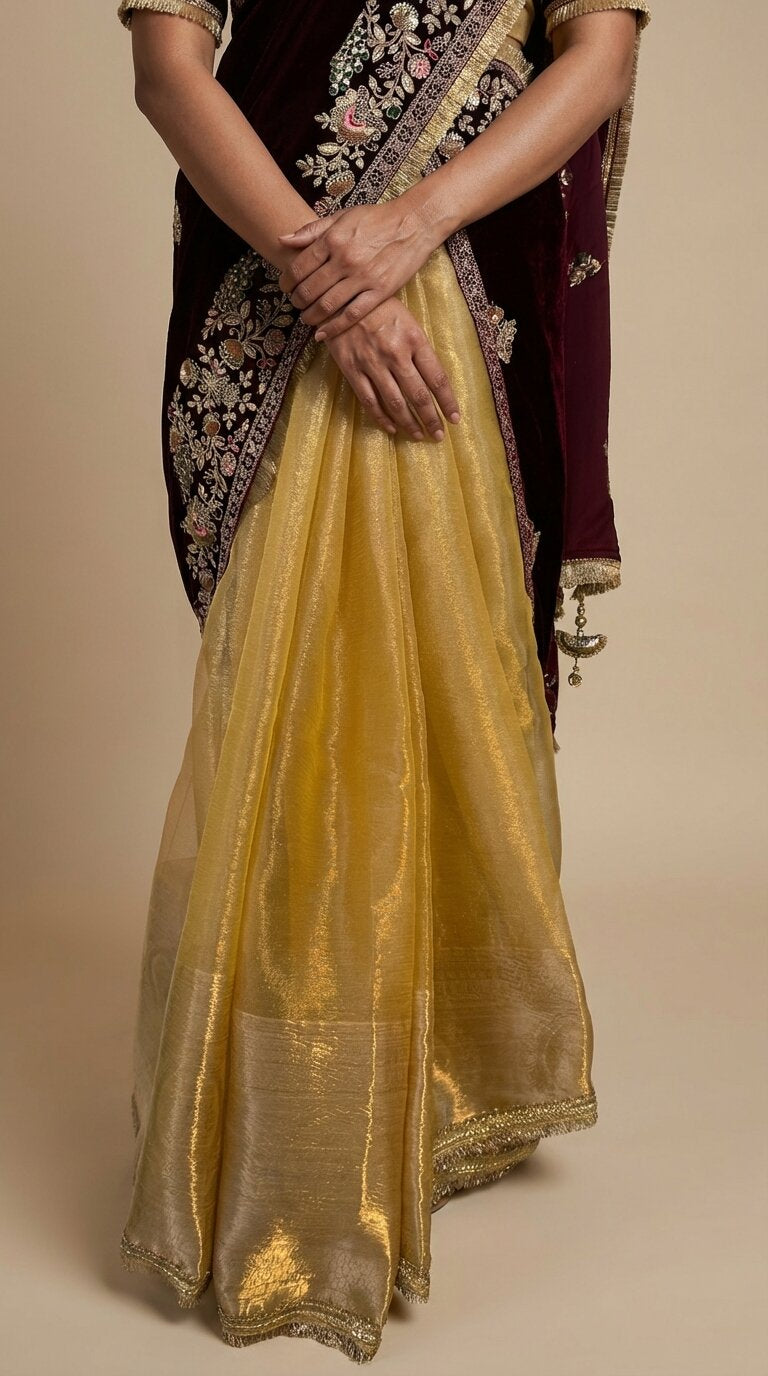 Gold Tissue & Velvet Saree