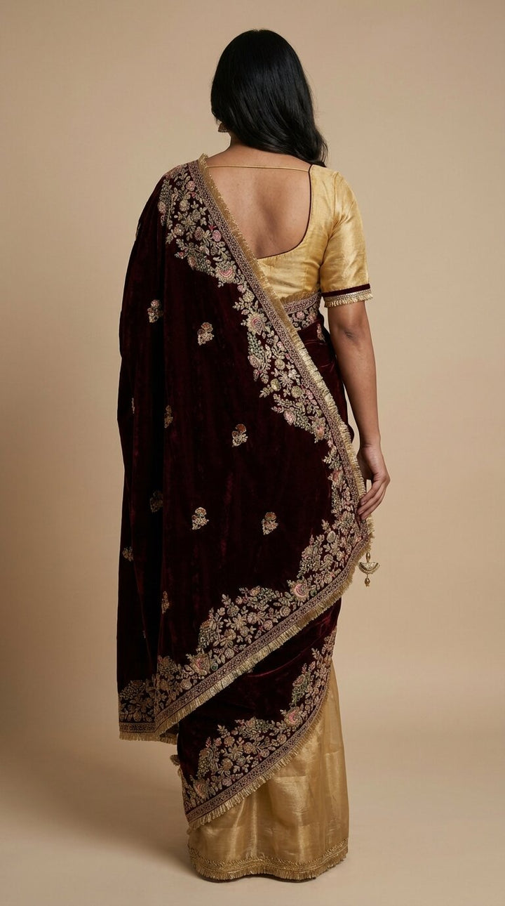Gold Tissue & Velvet Saree
