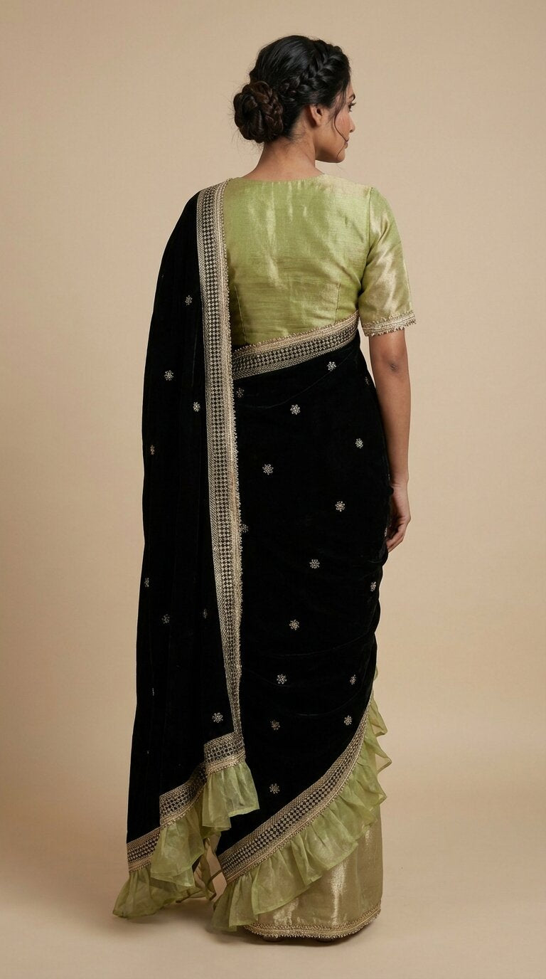 Green Tissue & Velvet Saree