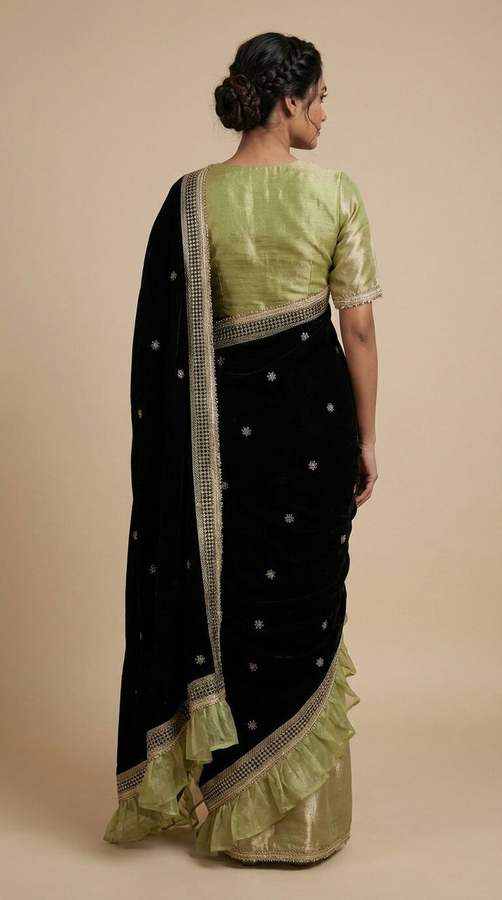 Green Tissue & Velvet Saree