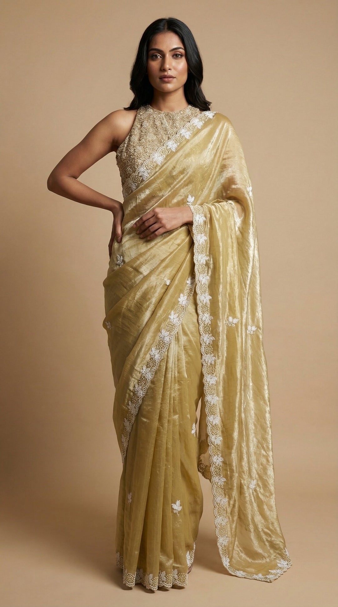 Lime Green Tissue Saree