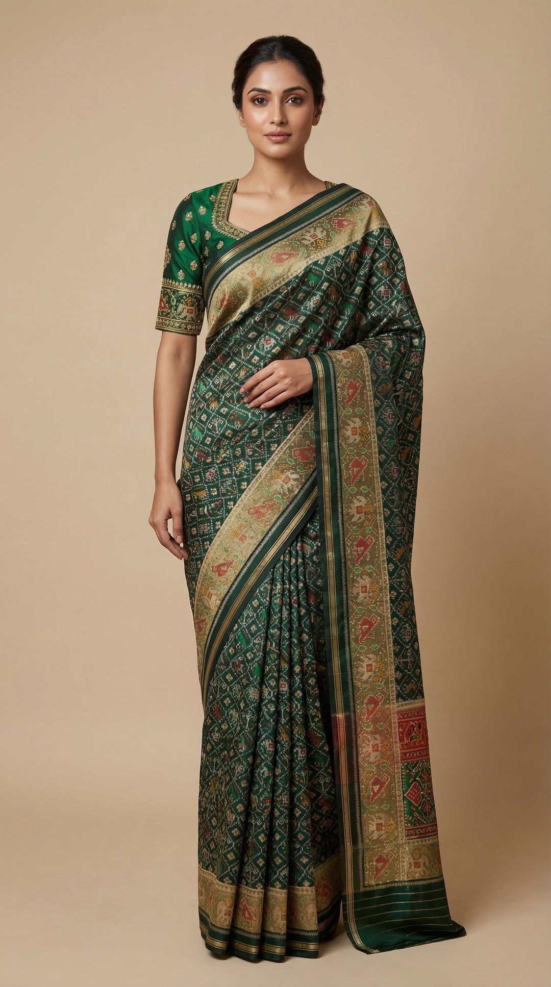 Dark Green Patola Silk Saree