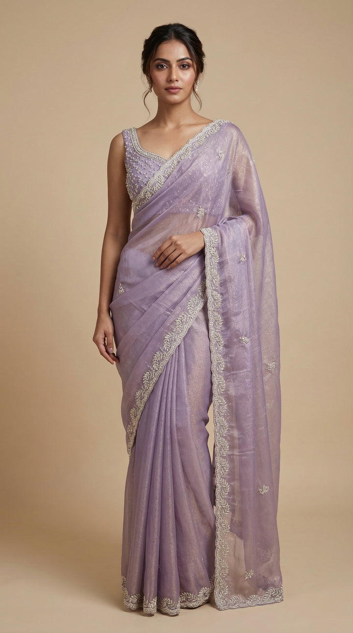 Lilac crush tissue saree