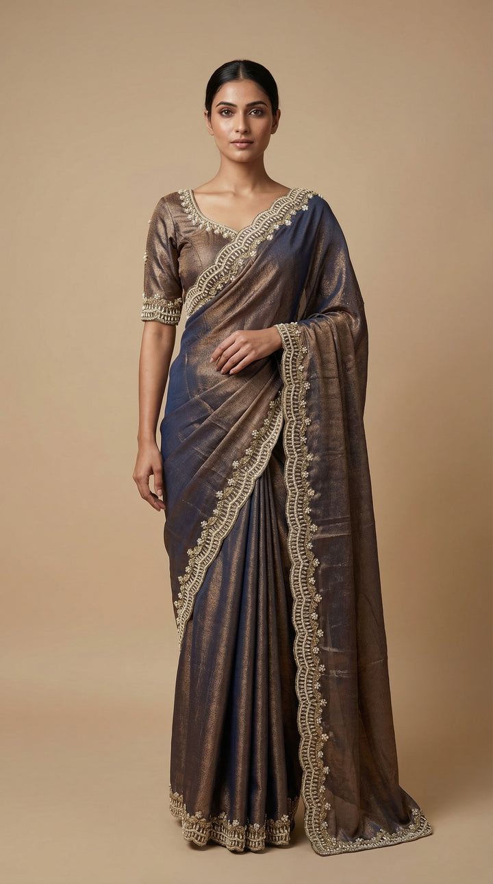 Gun metal Tissue saree