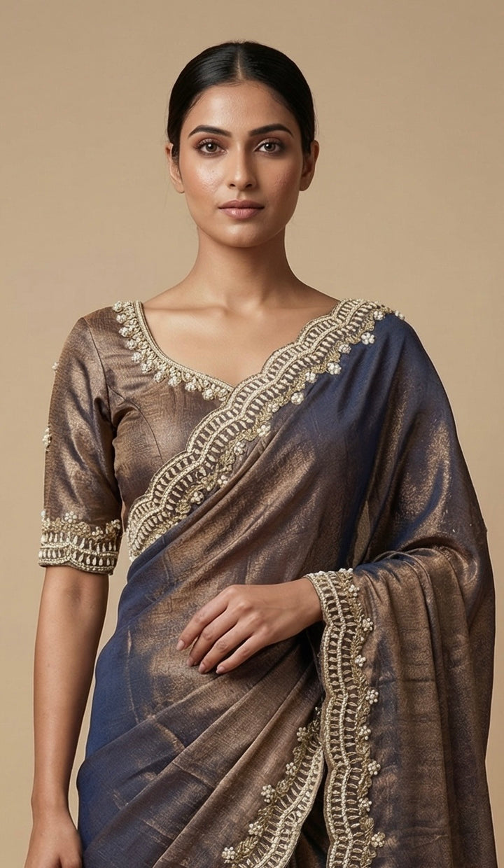 Gun metal Tissue saree