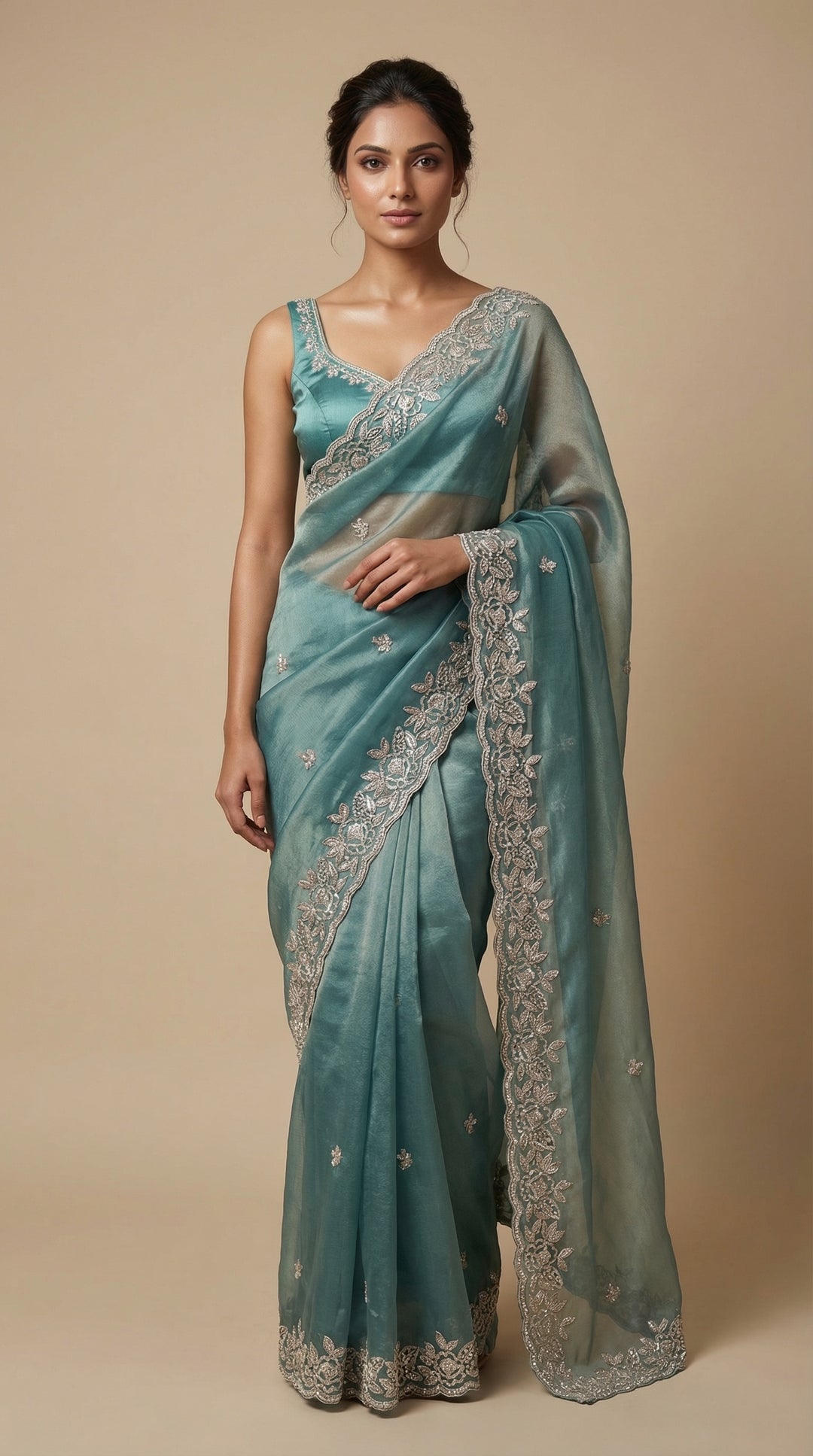 Turquoise Tissue Saree
