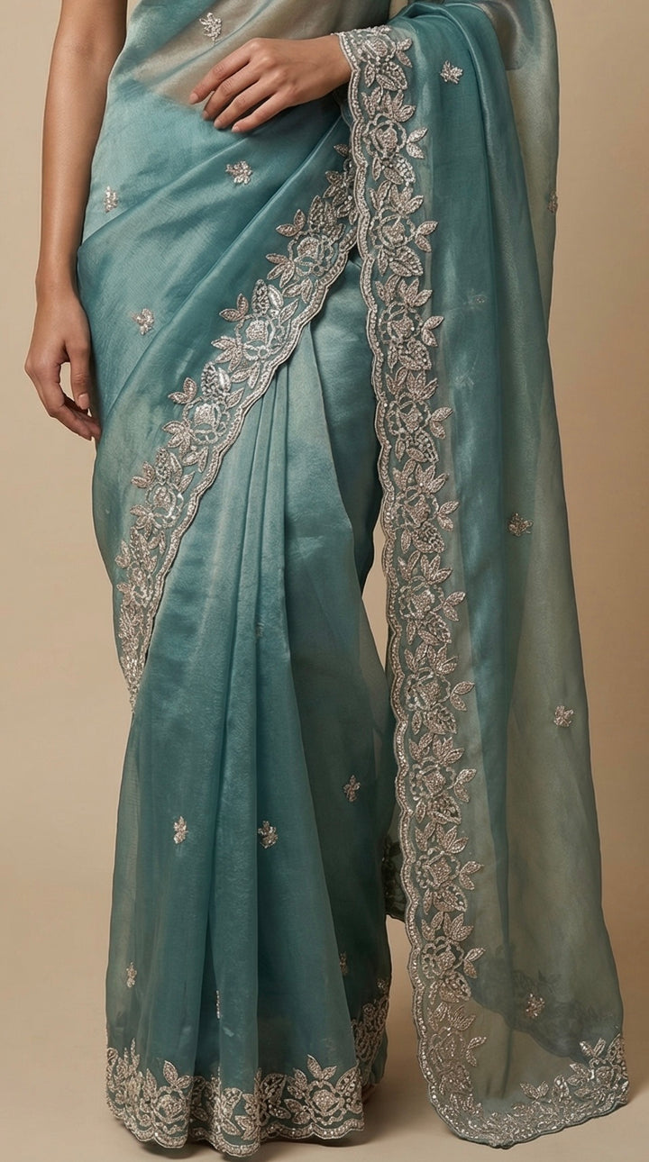 Turquoise Tissue Saree