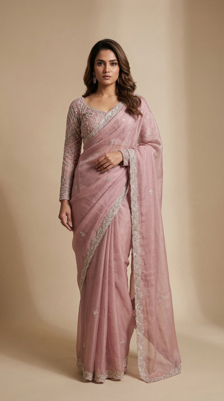 Baby Pink Crush tissue saree