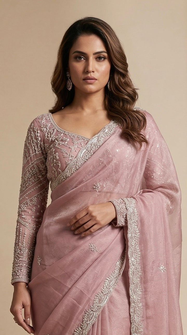 Baby Pink Crush tissue saree