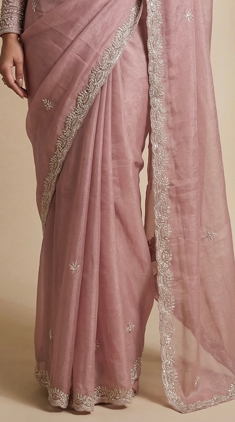 Baby Pink Crush tissue saree