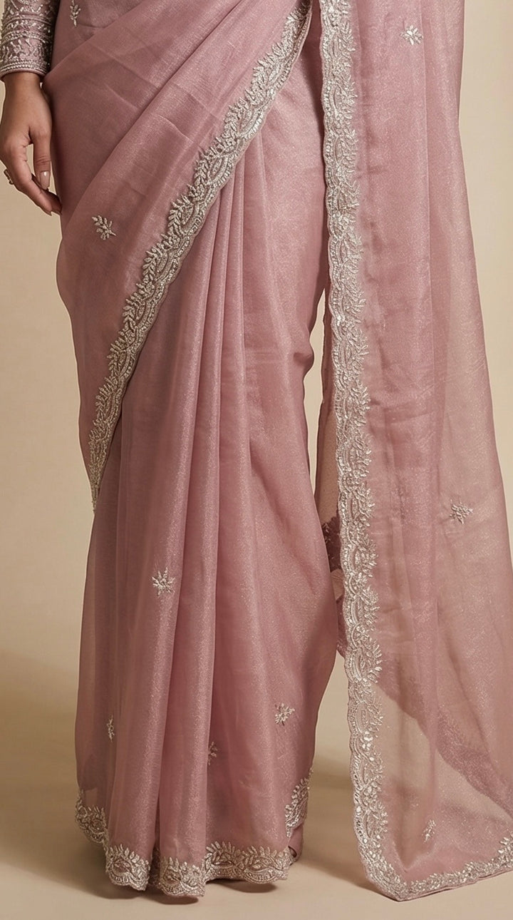 Baby Pink Crush tissue saree