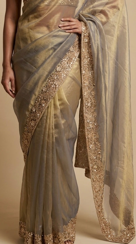 Leaf Grey Tissue Saree