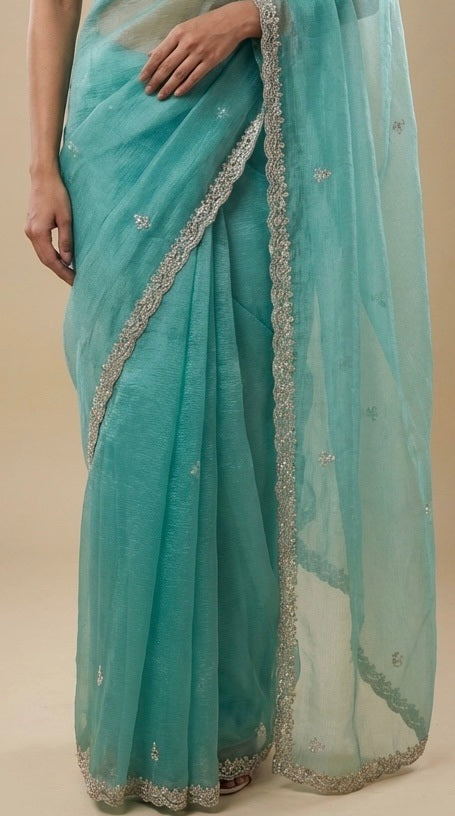 Firozi Crush Tissue saree