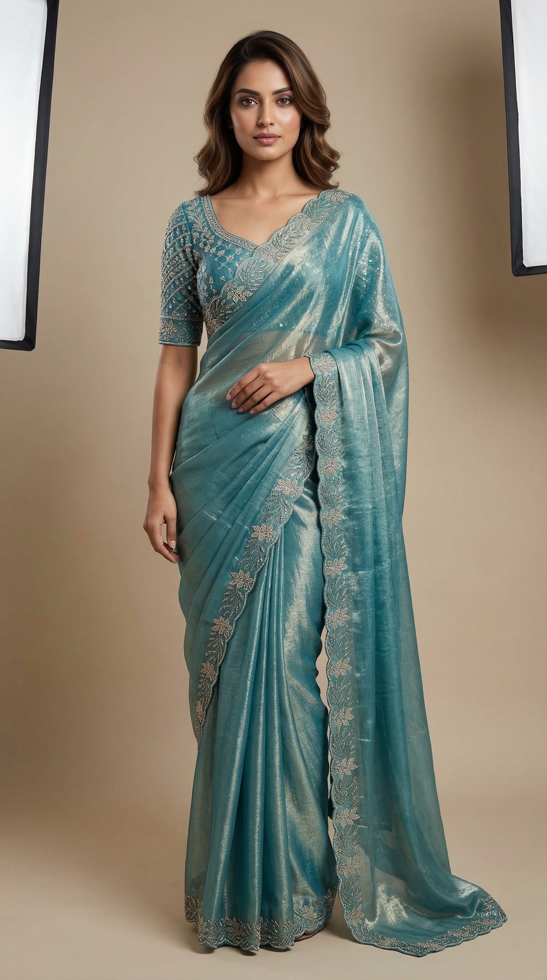 Olympic Blue Tissue saree