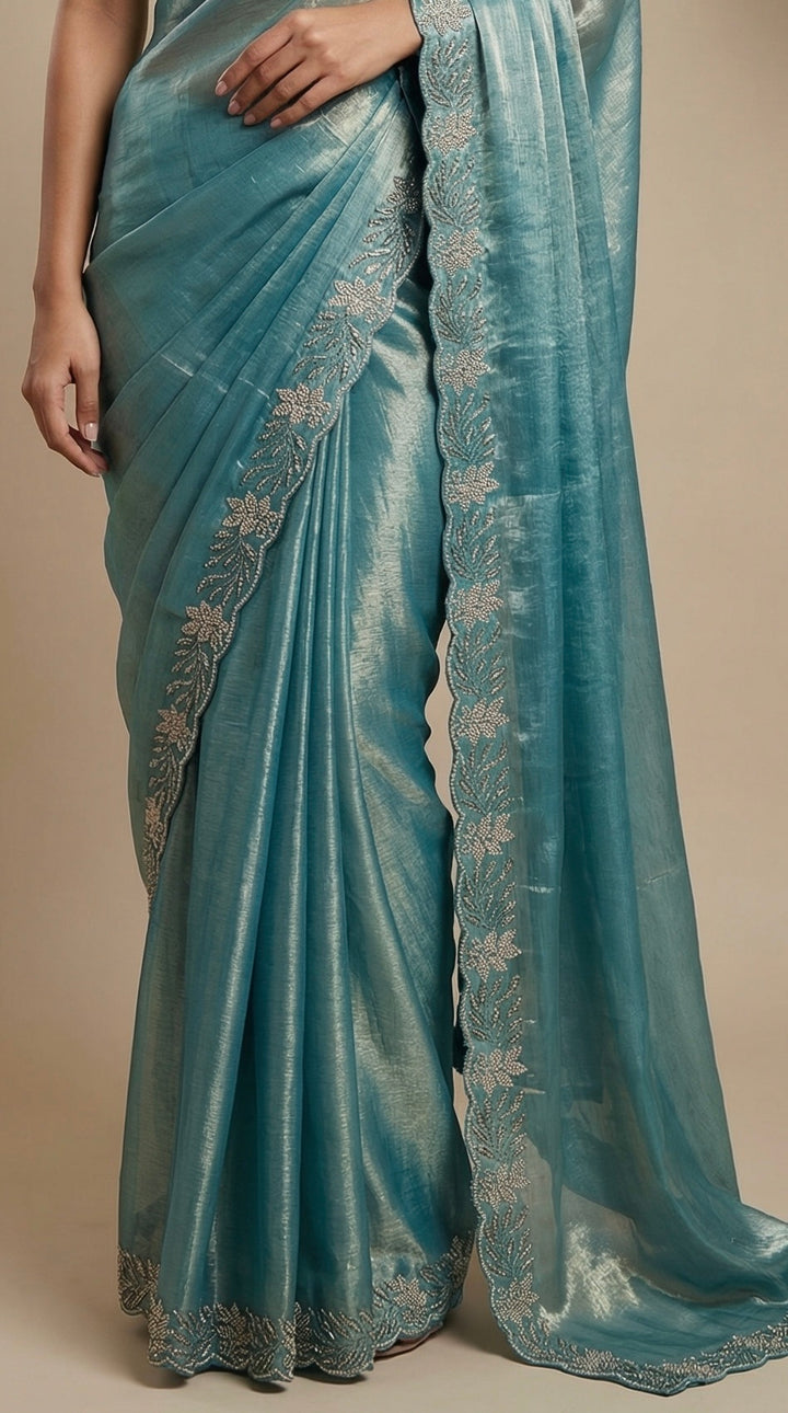 Olympic Blue Tissue saree