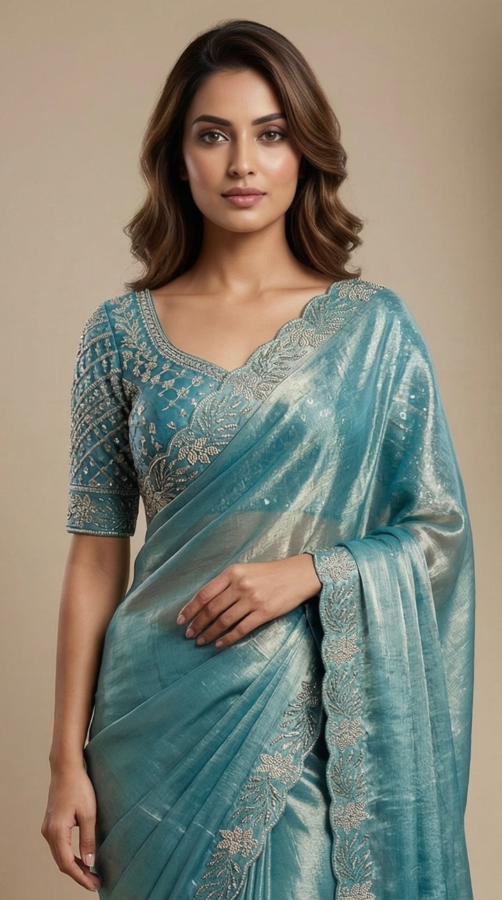 Olympic Blue Tissue saree