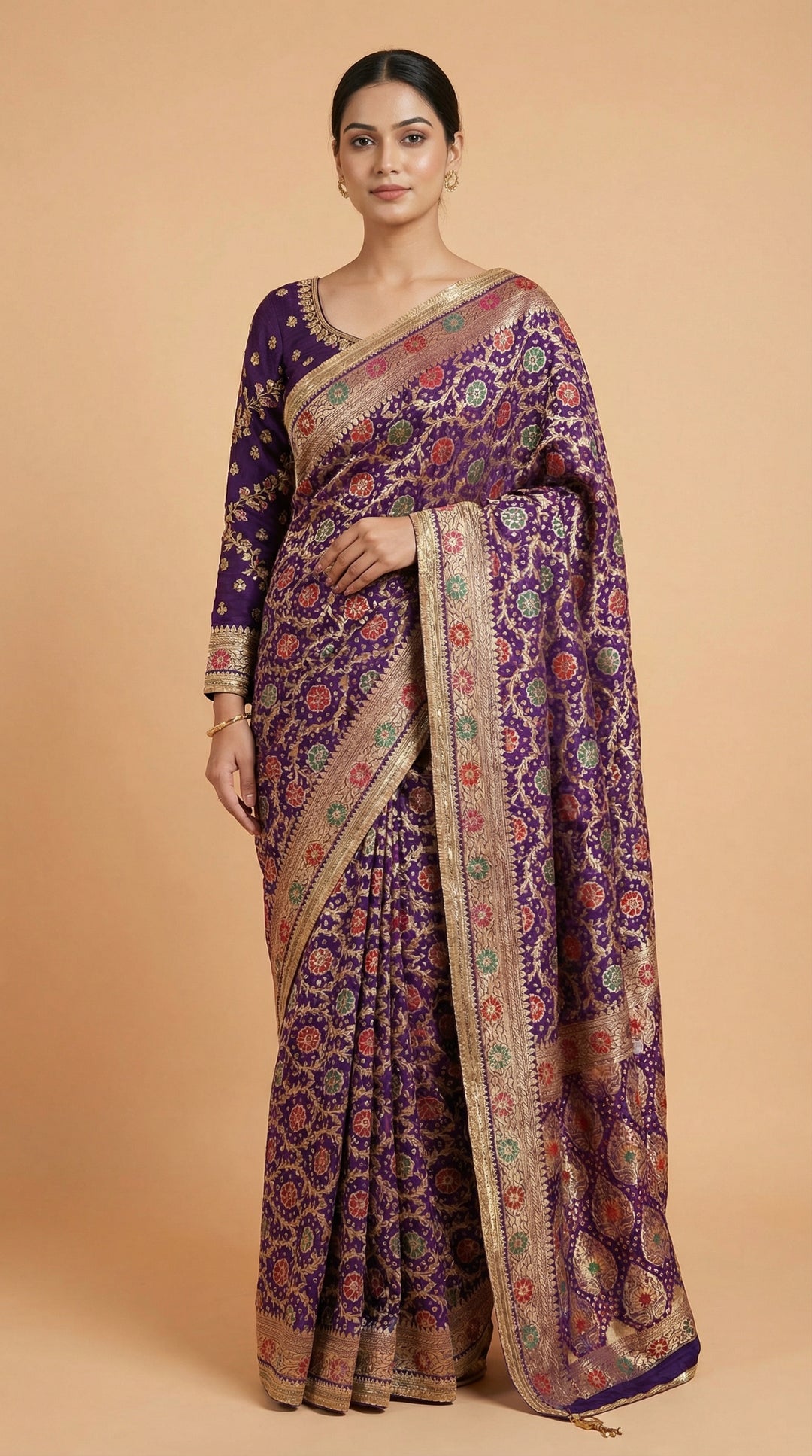 Purple Khaddi Georgette Bandhani Saree