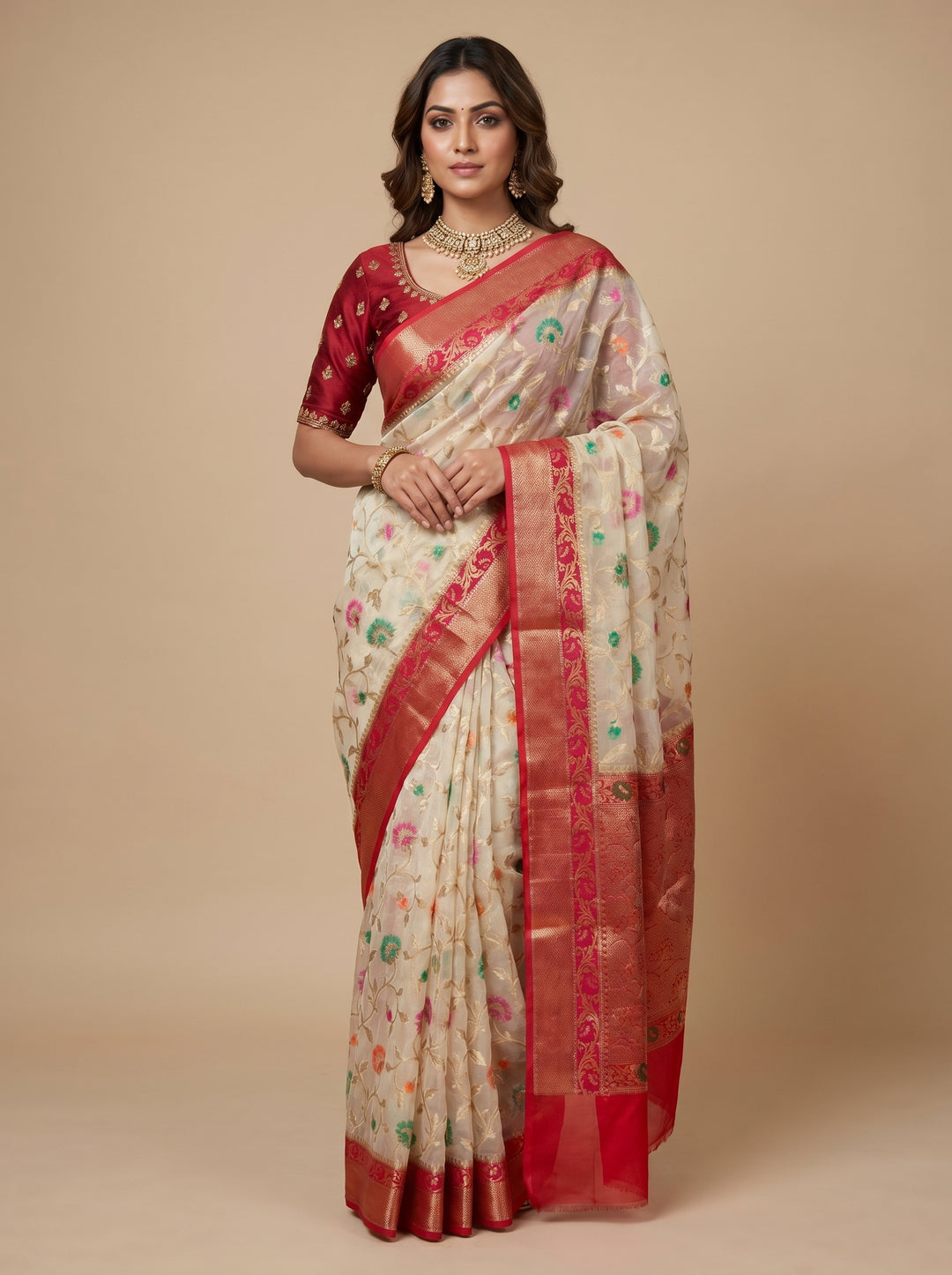 Ivory & Red Banarsi
